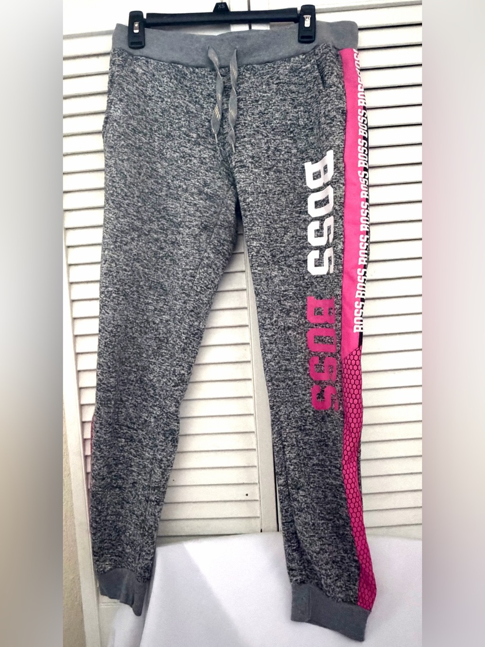 Boss Kids Gray Joggers with Pink Side Stripe